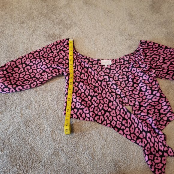 ASOS Club L London Tie Open Front Pink Leopard Crop Top, Size 10 - Picture 10 of 12